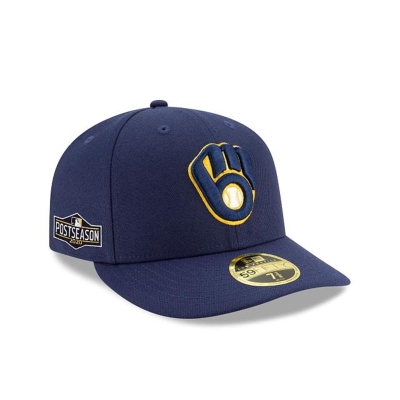 Blue Milwaukee Brewers Hat - New Era MLB Postseason Side Patch Low Profile 59FIFTY Fitted Caps USA0872516